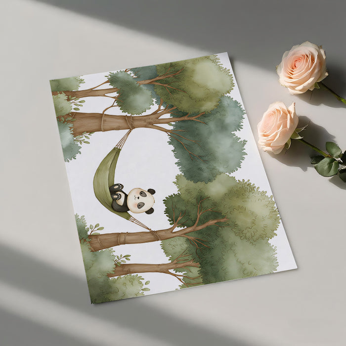 Adorable Panda in Hammock Mural Wallpaper | Cute Woodland Animal Art