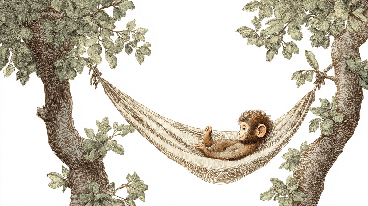 Adorable Monkey in Hammock Mural Wallpaper | Cute Safari Animal Art