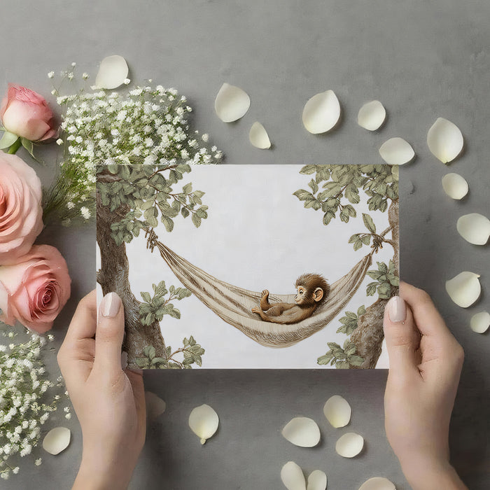 Adorable Monkey in Hammock Mural Wallpaper | Cute Safari Animal Art