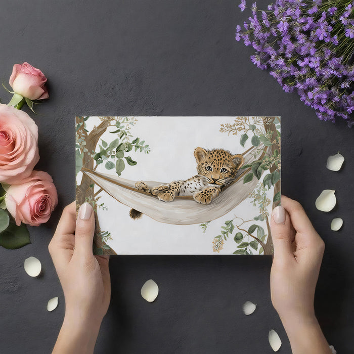 Adorable Leopard Cub in Hammock Mural Wallpaper | Cute Safari Animal Art