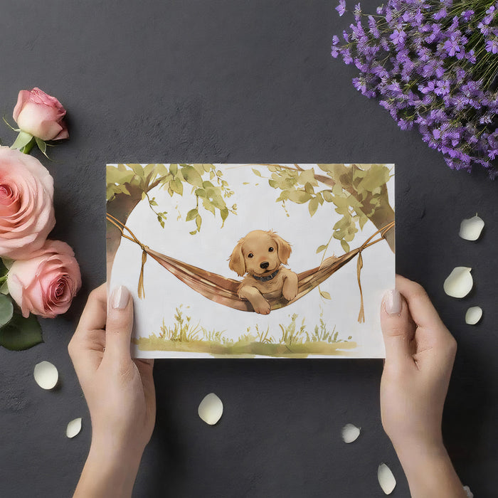 Adorable Golden Retriever in Hammock Mural Wallpaper | Cute Puppy Art