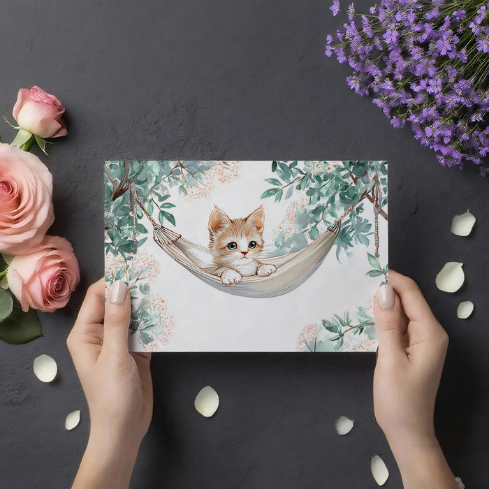 Adorable Kitten in Hammock Mural Wallpaper | Cute Feline Art