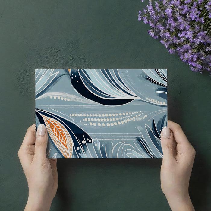 Abstract Teal & Orange Floral Mural Wallpaper | Modern Botanical Art with Textured Lines