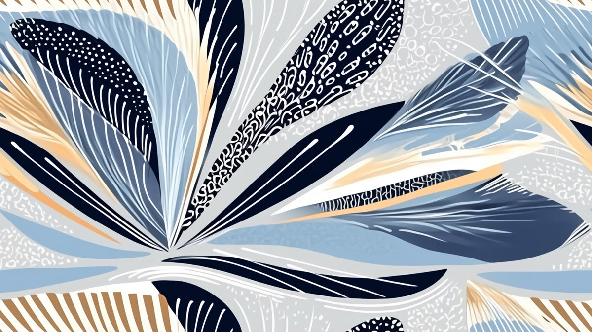 Abstract Teal & Orange Floral Mural Wallpaper | Modern Botanical Art with Intricate Patterns