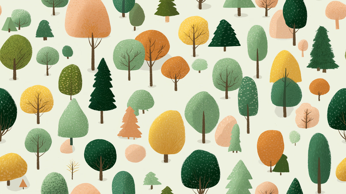 Whimsical Geometric Tree Pattern Mural Wallpaper | Cute Forest Landscape