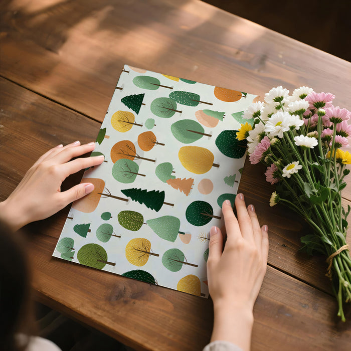 Whimsical Geometric Tree Pattern Mural Wallpaper | Cute Forest Landscape