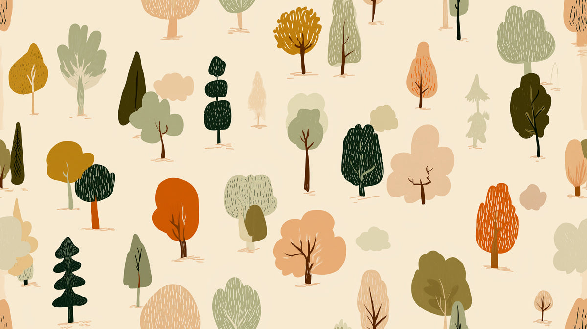 Abstract Woodland Tree Pattern Mural Wallpaper | Cute Forest Landscape