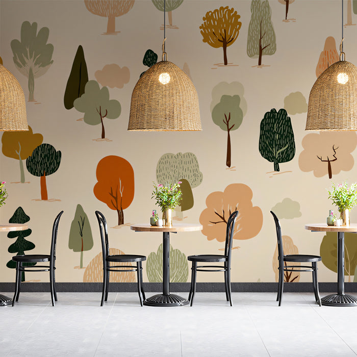Abstract Woodland Tree Pattern Mural Wallpaper | Cute Forest Landscape