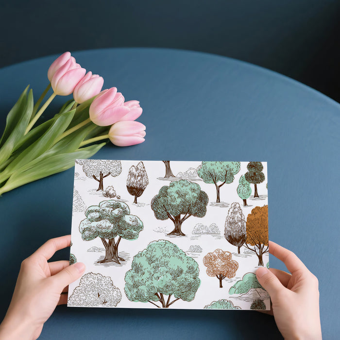 Whimsical Forest Sketch Mural Wallpaper | Hand-Drawn Trees & Landscape Pattern
