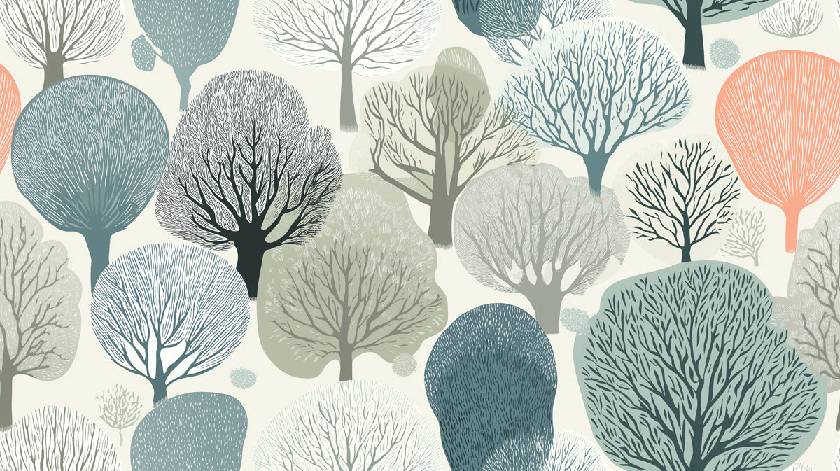 Abstract Nordic Tree Pattern Mural Wallpaper | Stylized Forest Landscape
