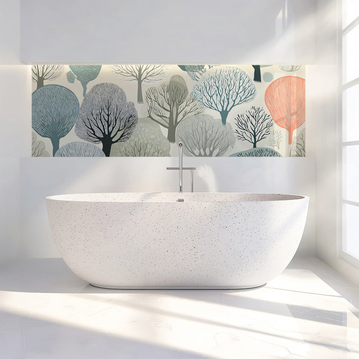 Abstract Nordic Tree Pattern Mural Wallpaper | Stylized Forest Landscape