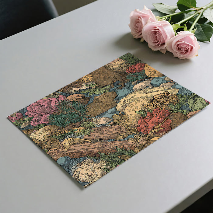 Detailed Woodland Creek Pattern Mural Wallpaper | Natural Forest Animals & Foliage