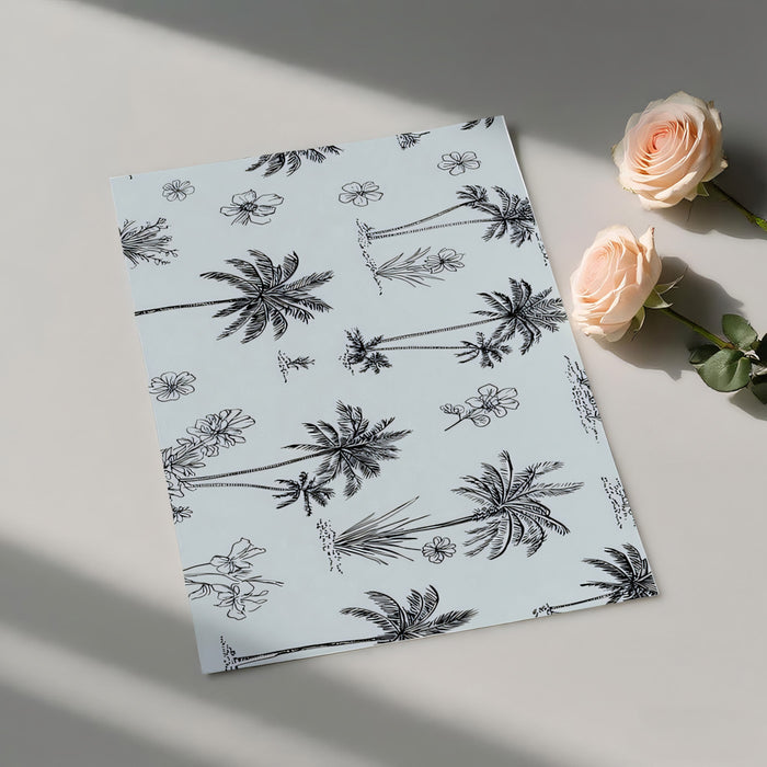 Monochrome Tropical Palm Pattern Mural Wallpaper | Stylish Coastal Line Art