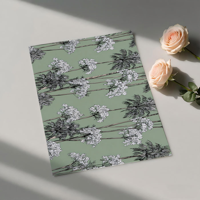 Monochrome Tropical Flower Pattern Mural Wallpaper | Elegant Coastal Line Art