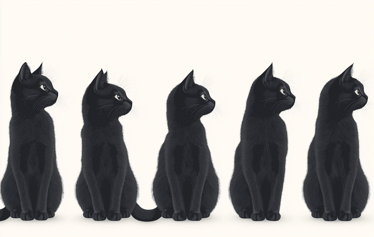 Papel tapiz mural de gatos negros vintage en la sala de estar | Gatos negros, blancos y dorados 