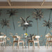 Dining area with palm tree and floral wallpaper