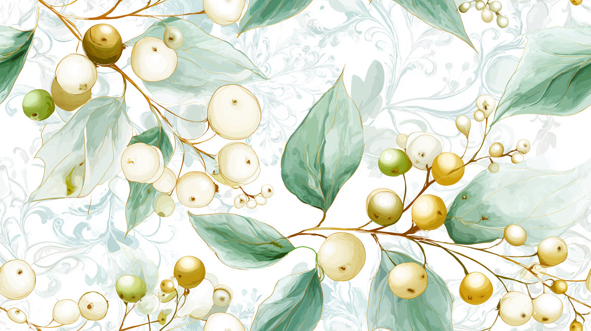 Luminous Berry & Leaf Mural Wallpaper | Watercolor Botanical Art
