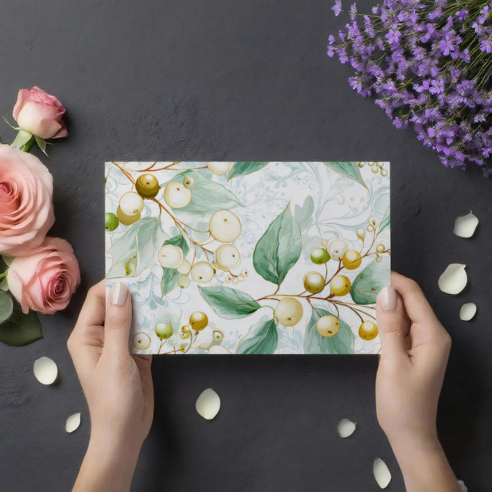 Luminous Berry & Leaf Mural Wallpaper | Watercolor Botanical Art