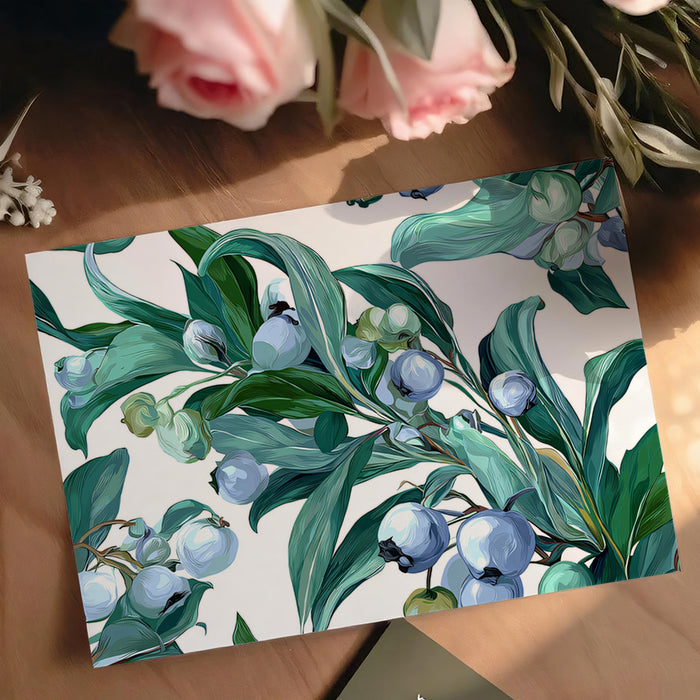 Aqua Bloom & Leaf Mural Wallpaper | Vibrant Botanical Art