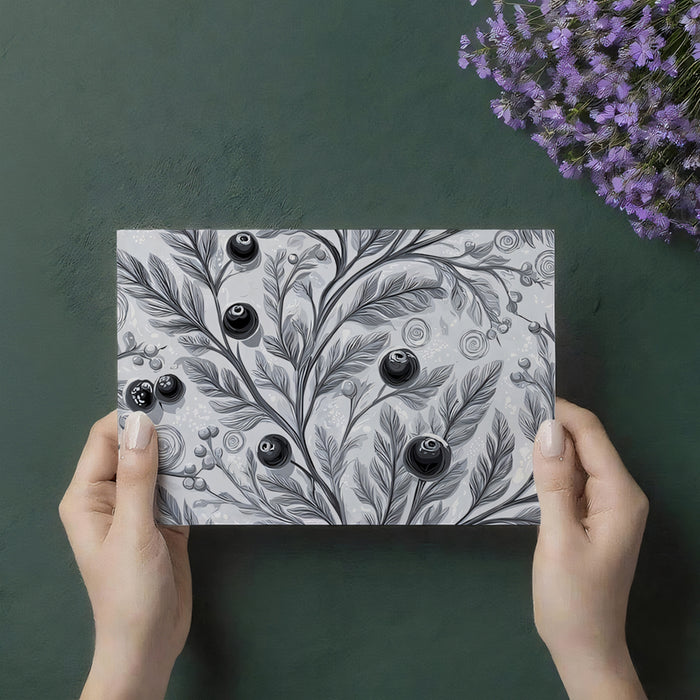 Charcoal Berry Branch Mural Wallpaper | Monochromatic Botanical Art