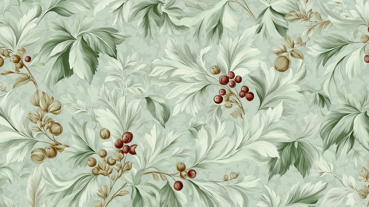 Autumn Berry Vine Mural Wallpaper | Vintage Nature Pattern