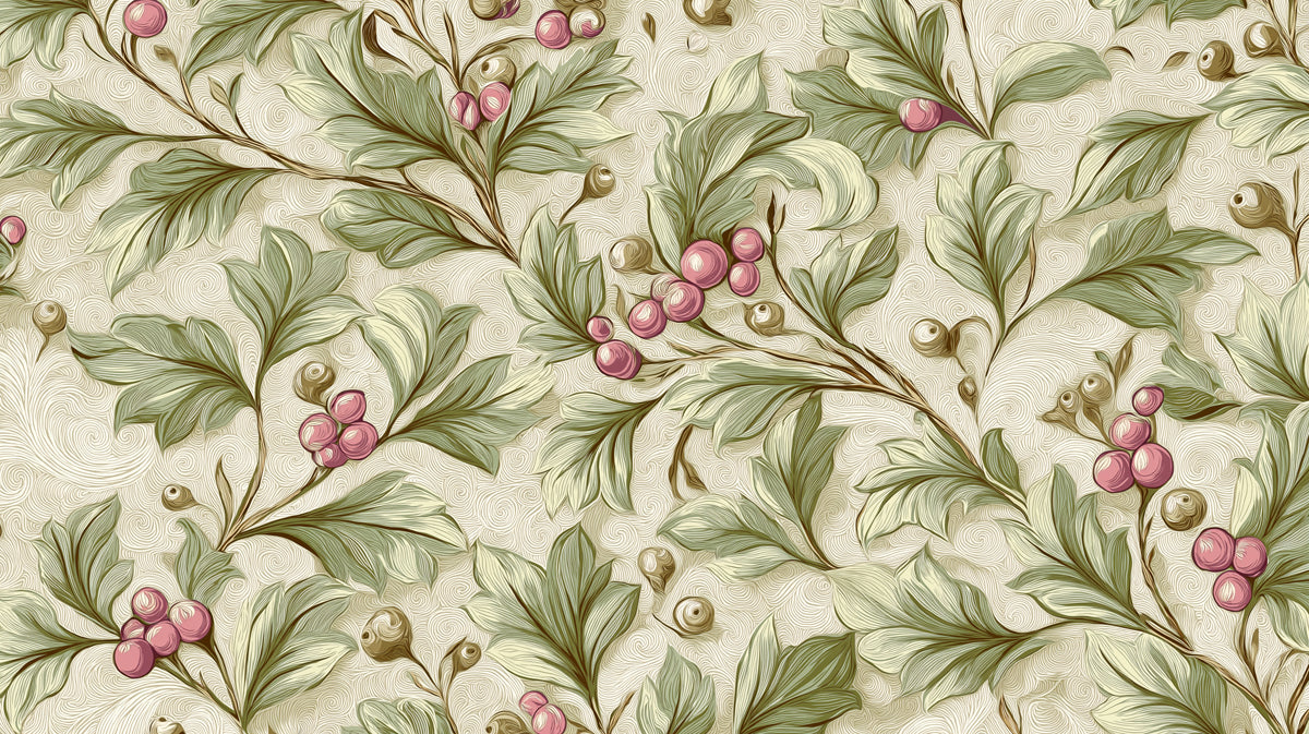 Vintage Berry Vine Mural Wallpaper | Soft Botanical Pattern