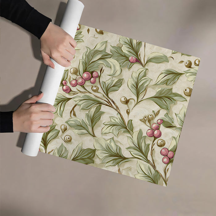 Vintage Berry Vine Mural Wallpaper | Soft Botanical Pattern