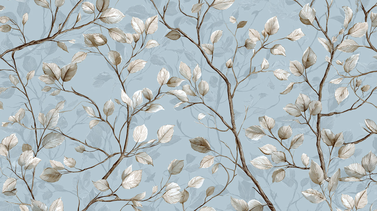 Subtle Twig & Leaf Mural Wallpaper | Rustic Minimalist
