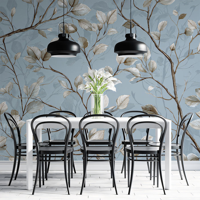 Subtle Twig & Leaf Mural Wallpaper | Rustic Minimalist