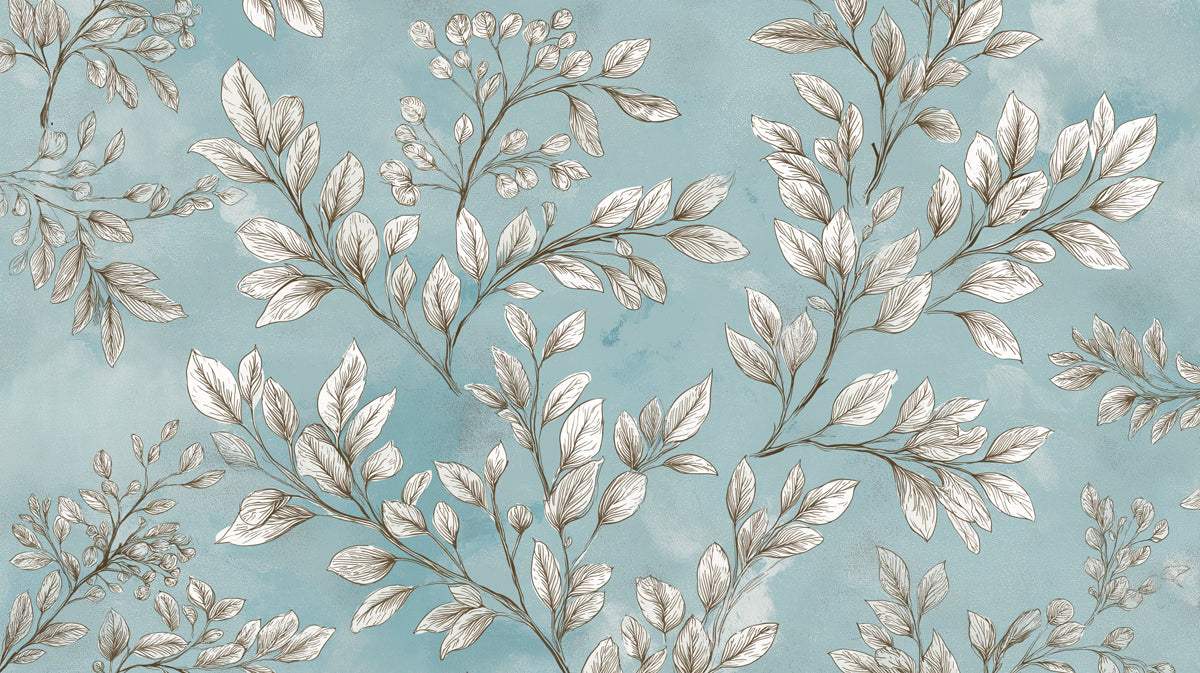 Ethereal Leafy Branch Mural Wallpaper | Watercolor Botanical Sketch