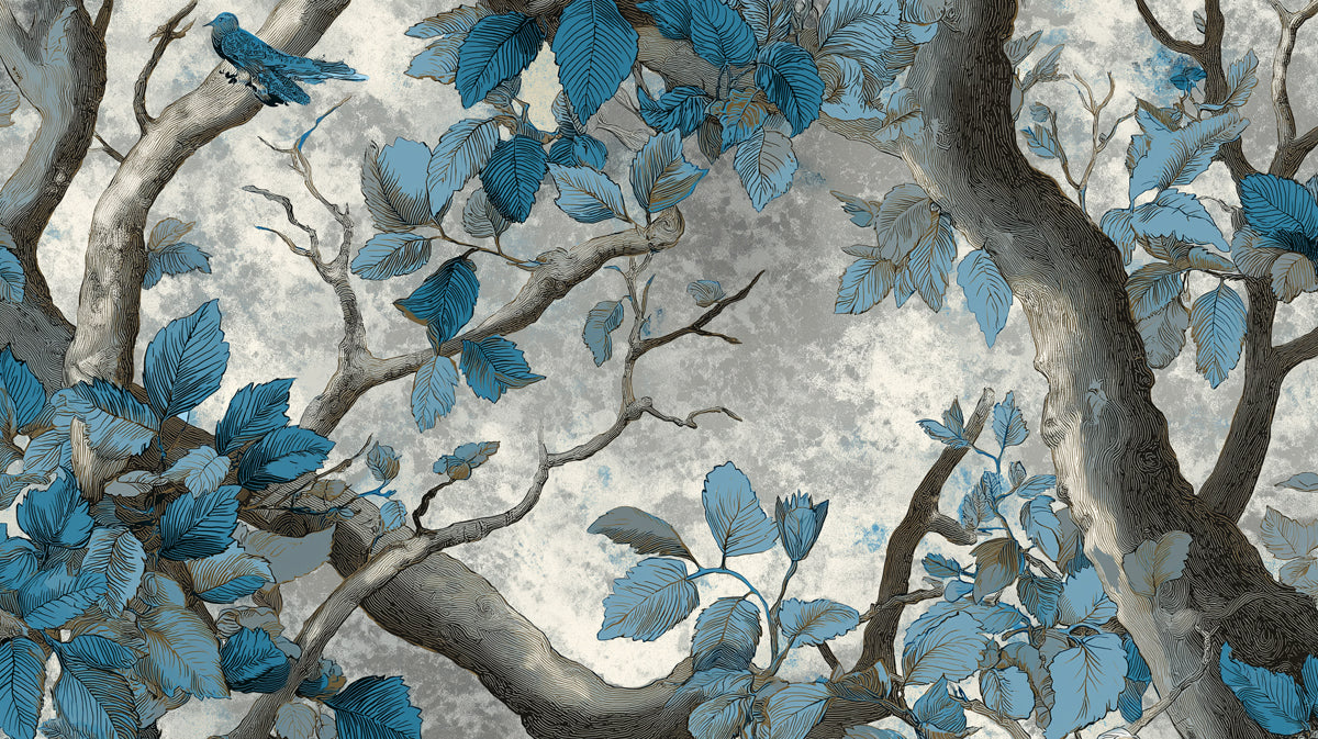 Mystical Forest Mural Wallpaper | Artful Blue Foliage