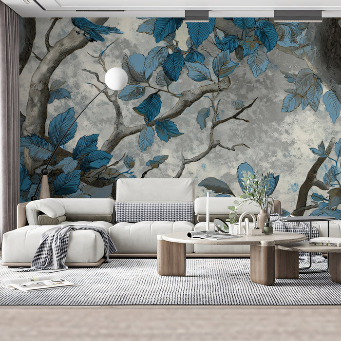 Mystical Forest Mural Wallpaper | Artful Blue Foliage