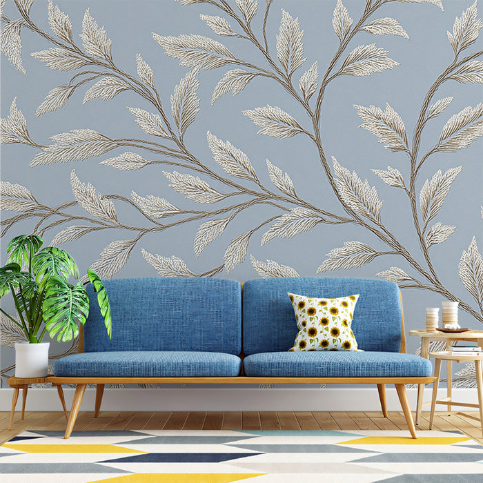 Twining Vine Mural Wallpaper | Subtle Blue & Beige