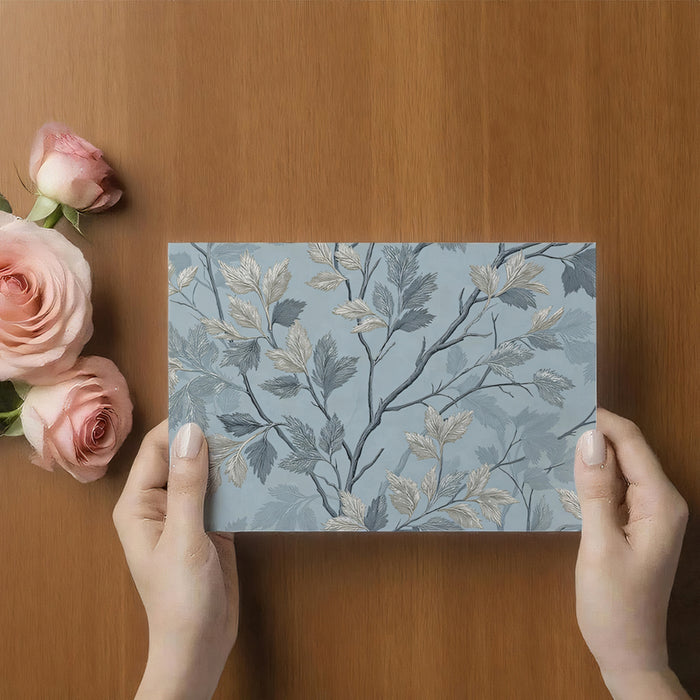 Whispering Branch Mural Wallpaper | Silver & Blue Leaf Art