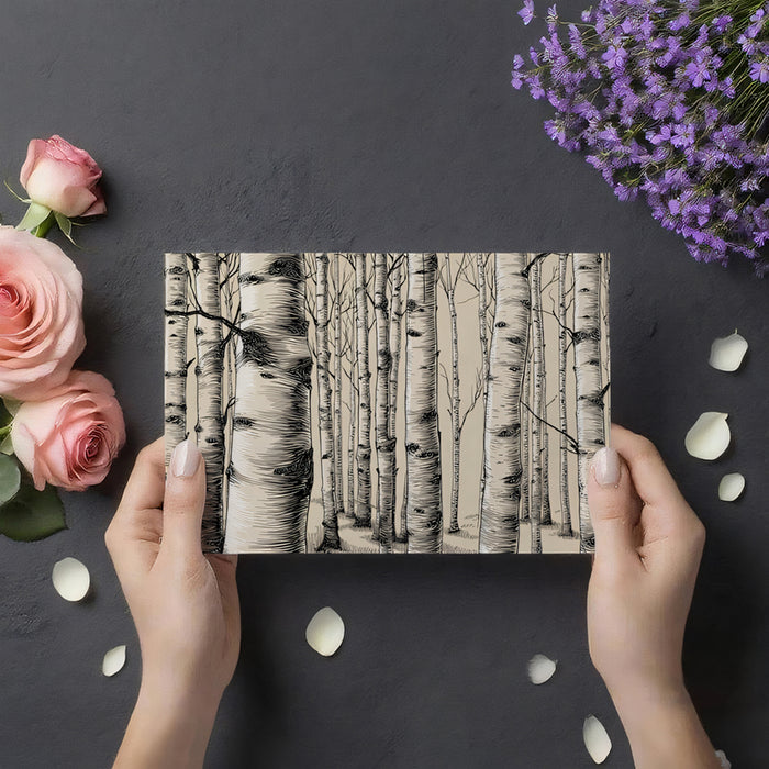 Classic Birch Forest Mural Wallpaper | Hand-Drawn Woodgrain