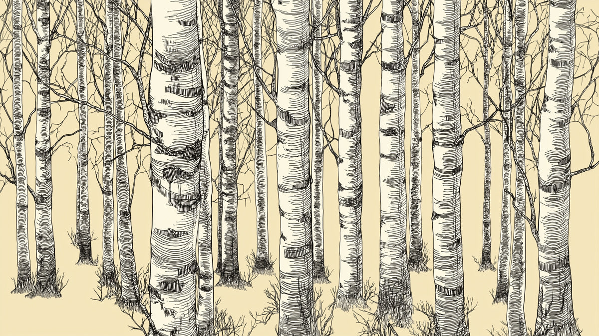 Vintage Birch Forest Mural Wallpaper | Textured Sketch