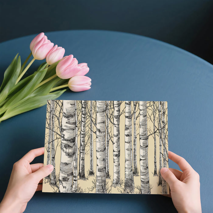 Vintage Birch Forest Mural Wallpaper | Textured Sketch
