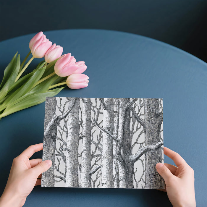 Bold Birch Forest Mural Wallpaper | Graphic Sketch Art