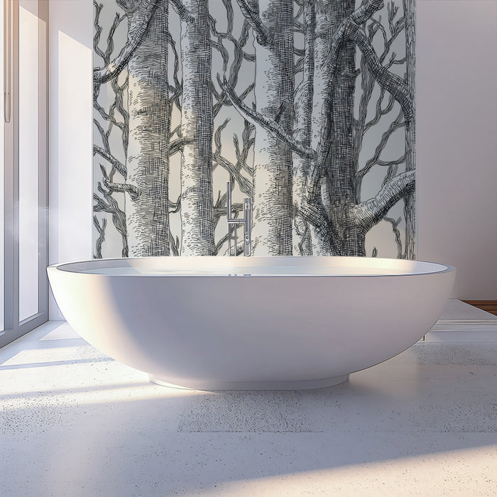 Bold Birch Forest Mural Wallpaper | Graphic Sketch Art