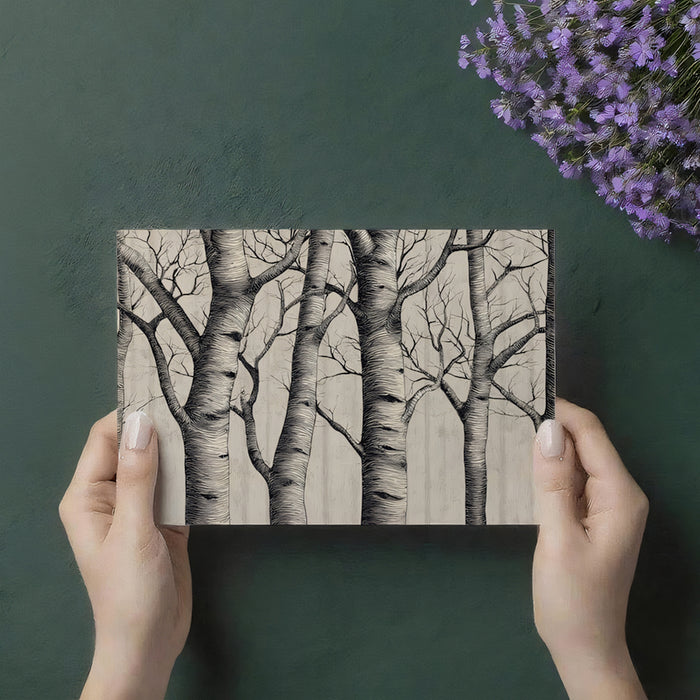 Minimalist Birch Mural Wallpaper | Modern Sketch Art