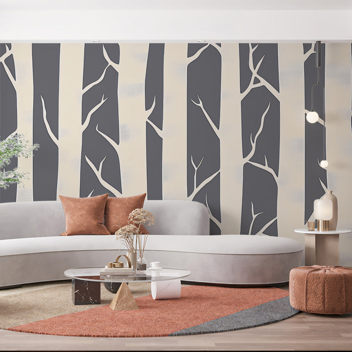 Modern Birch Forest Mural Wallpaper | Graphic Tree Design