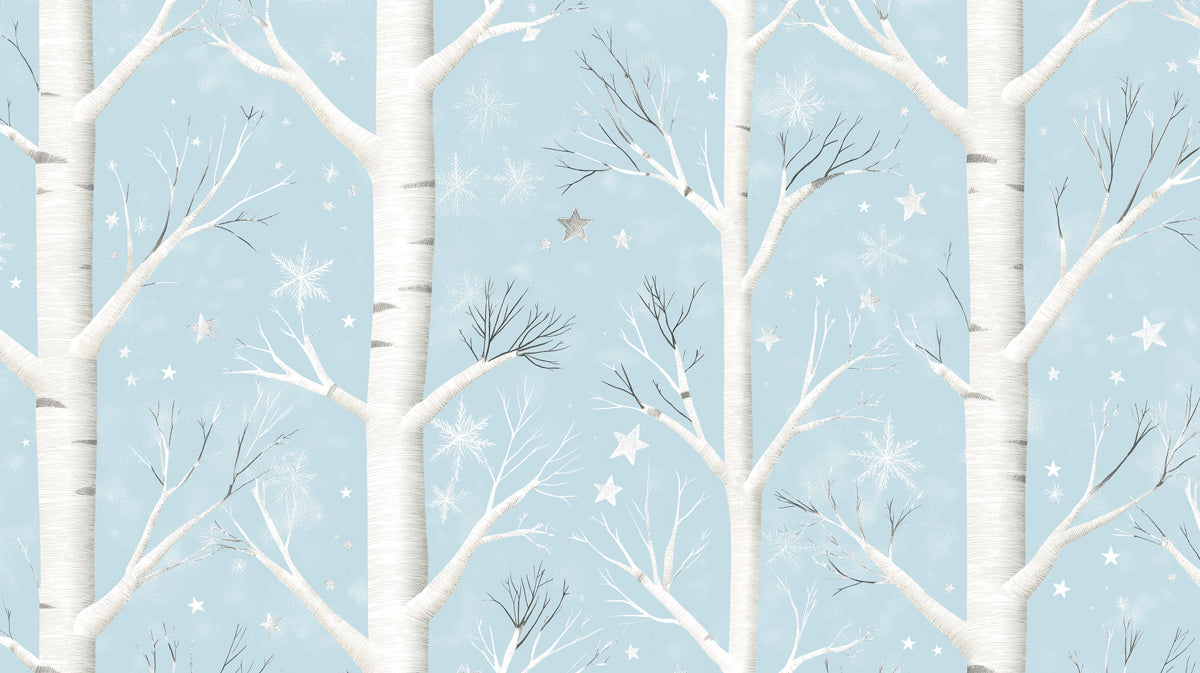 Whimsical Birch Forest Mural Wallpaper | Starry Winter Scen