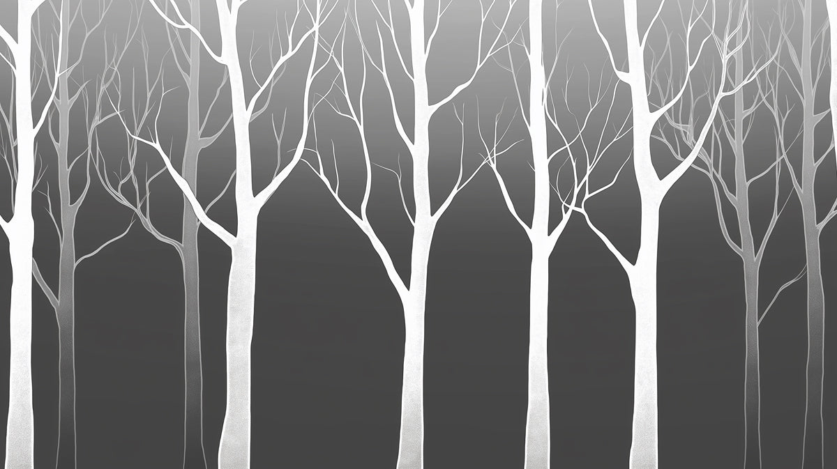 Modern Birch Forest Mural Wallpaper | Gray & White Abstract