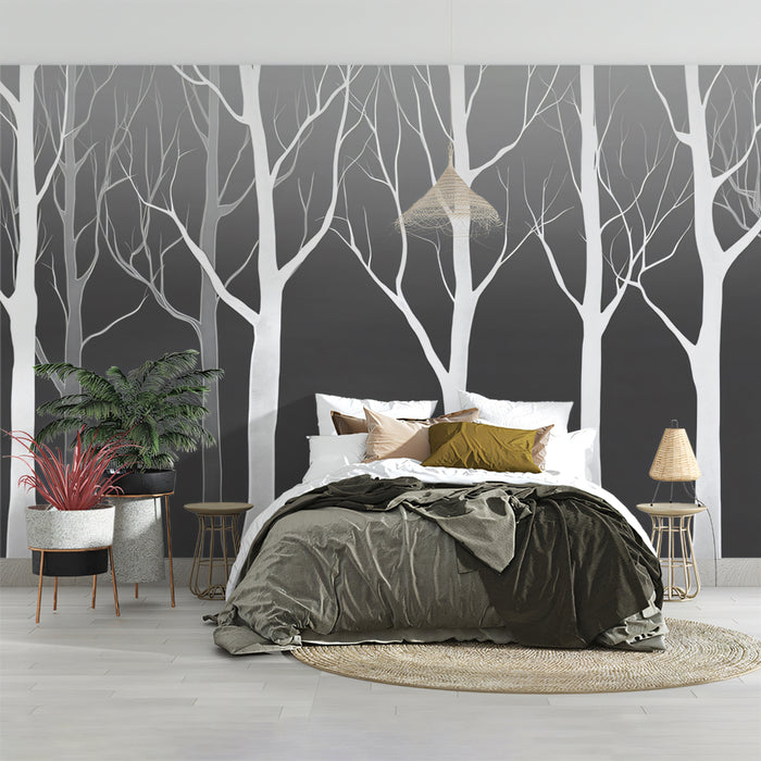 Modern Birch Forest Mural Wallpaper | Gray & White Abstract