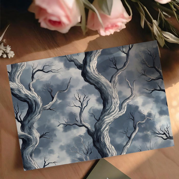 Twisted Winter Tree Mural Wallpaper | Dramatic Sky Backdrop