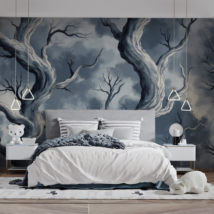 Twisted Winter Tree Mural Wallpaper | Dramatic Sky Backdrop