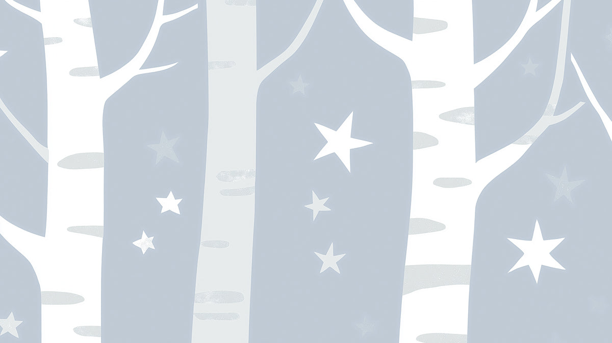 Serene Birch Forest Mural Wallpaper | Minimalist Starry Sky