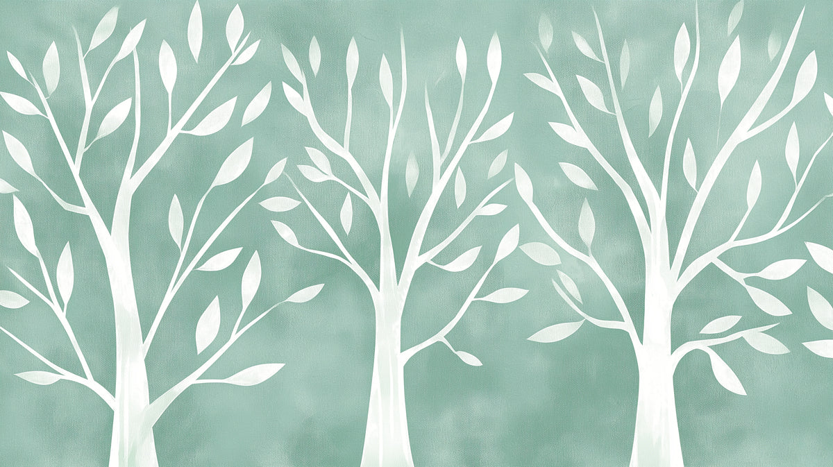 Aqua Green Tree Mural Wallpaper | Minimalist Leaf Silhouette