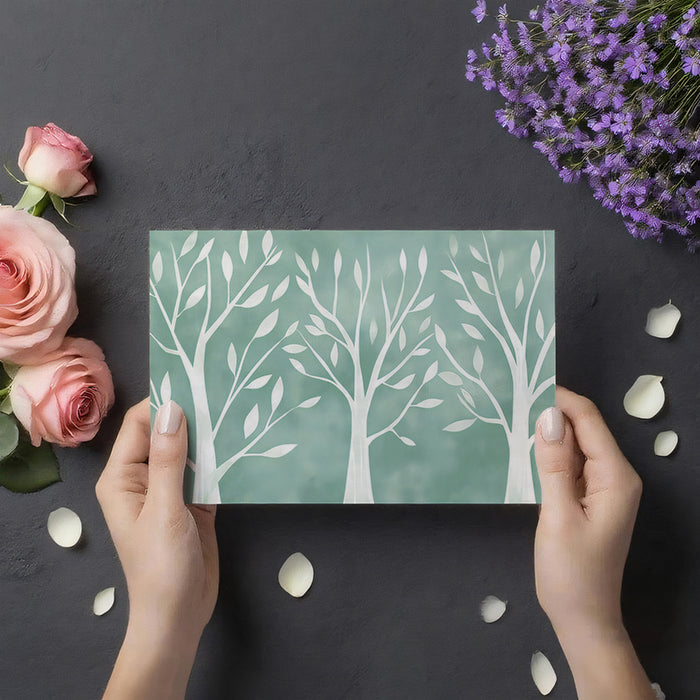 Aqua Green Tree Mural Wallpaper | Minimalist Leaf Silhouette