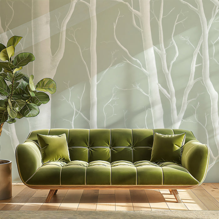 Misty White Birch Mural Wallpaper | Ethereal Forest Grove